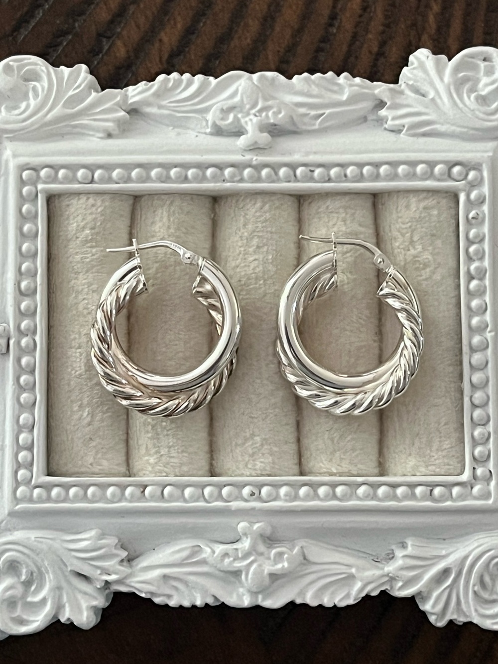 Milor Earrings 950 Silver Braided Double Hoop 1" ultra-fine silver 5.47g